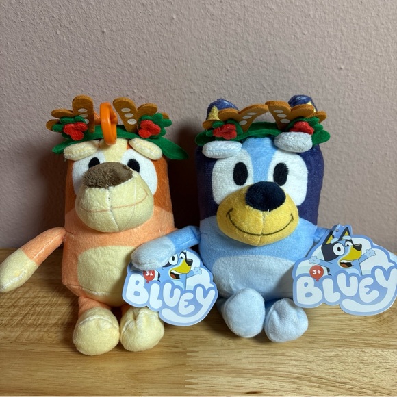 BLUEY & BINGO Plush Bag Clip Set REINDEER Christmas NEW - Picture 1 of 3